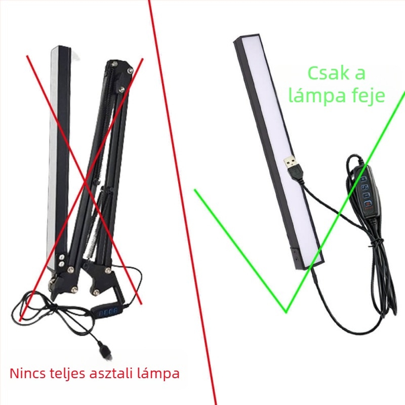LED hosszú karú, összecsukható asztali lámpa tanuláshoz és kollégiumhoz – szemvédelem, távirányító, USB tápegység, fém árnyékoló, CRI ≥90