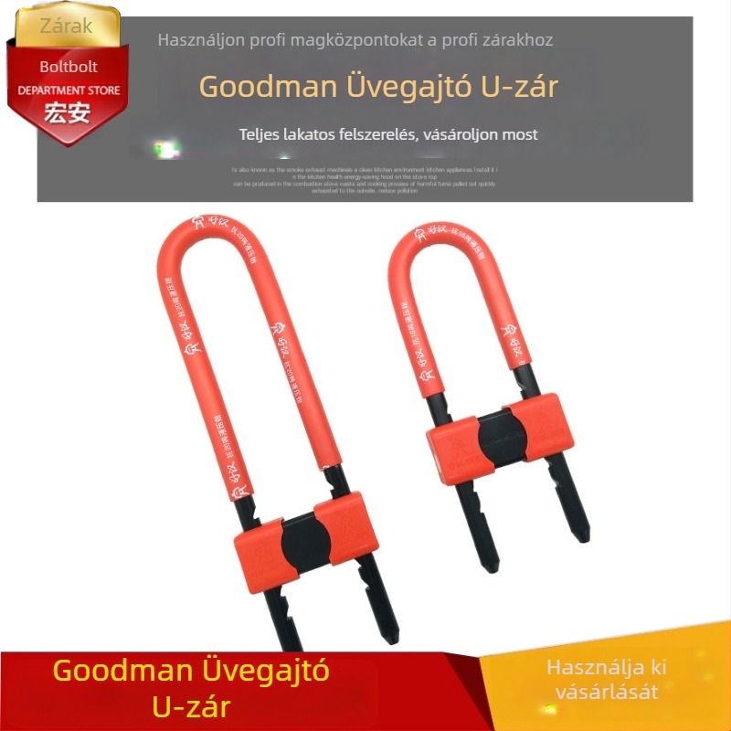 Good man U-alakú zár a csúszó és üvegajtókhoz; test kompozit acélból; modern minimalist stílus