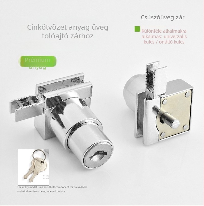 Little Doctor üvegzár vitrinekhez — Modell 308, Anyag: cinkötvözet; Alkalmas üvegcsúszó ajtókhoz, vitrinekhez, üvegszekrényekhez, ablakokhoz; Stílus: modern egyszerűség