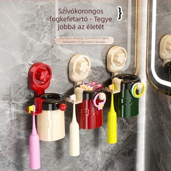 Qiwang Fogkefetartó szívócsészével, Szájöblítő Pohár Készlet, Falra Szerelhető, Műanyag