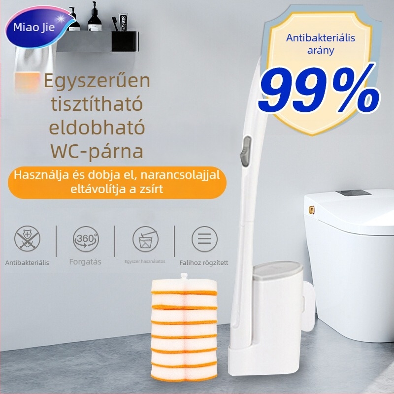 Miaojie Egyszer használatos WC-kefe készlet beépített tisztítószerrel, falra szerelhető, szivaccal