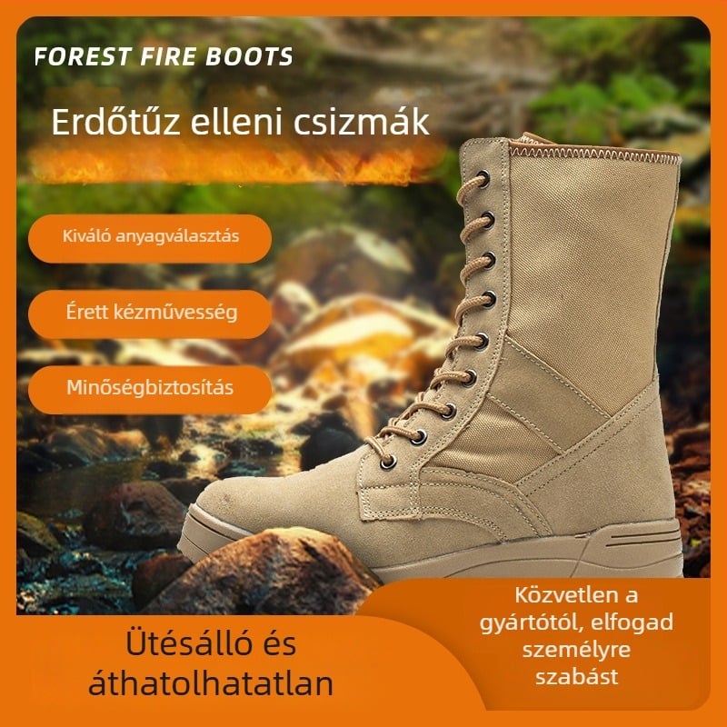 Little Warrior Sivatagi taktikai csizmák férfiaknak, védelmet nyújtó az ütés ellen, átütés és tűzálló; suede bőr + tűzálló vászon