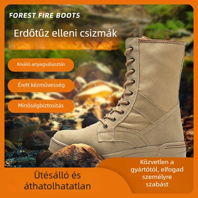 Little Warrior Sivatagi taktikai csizmák férfiaknak, védelmet nyújtó az ütés ellen, átütés és tűzálló; suede bőr + tűzálló vászon