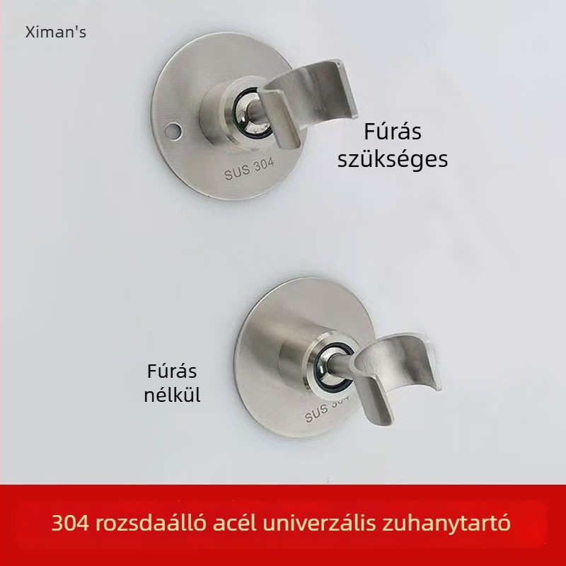 304 rozsdamentes acél zuhanyfej falra szerelhető tartó – csiszolt felület, beépített falba történő rögzítés, fúrás nélkül
