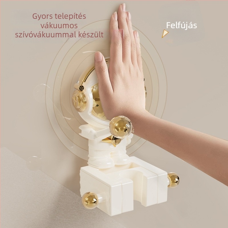 Állítható zuhanyfej tartó szívócsésével, falra szerelhető, fúrás nélkül, műanyag
