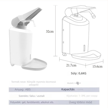 Kézi nyomású szappanadagoló, falra szerelt, ABS mérnöki műanyagból, modern minimalista stílus, Idas