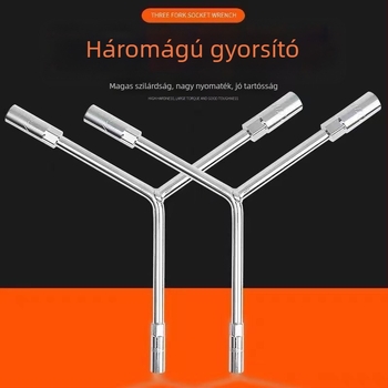 Csatlakozókulcs — háromkaros és Y-alakú kialakítás, eszköz gumijavításhoz és motorkerék javításához, magas széntartalmú acélból, Powerful Merchant márka