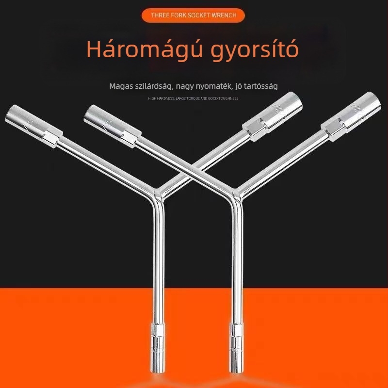 Csatlakozókulcs — háromkaros és Y-alakú kialakítás, eszköz gumijavításhoz és motorkerék javításához, magas széntartalmú acélból, Powerful Merchant márka