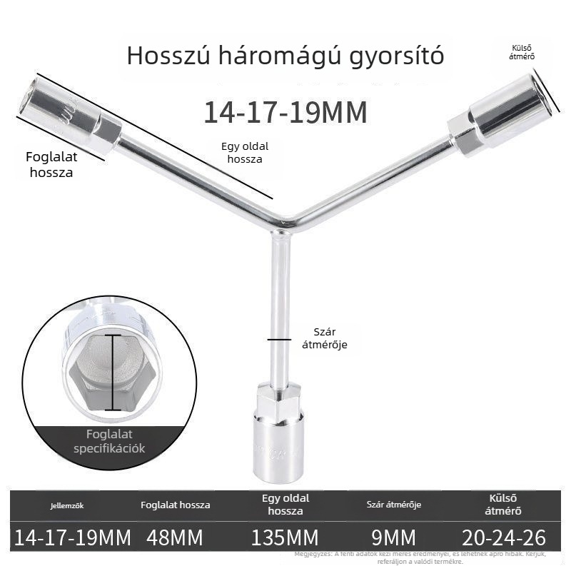 Csatlakozókulcs — háromkaros és Y-alakú kialakítás, eszköz gumijavításhoz és motorkerék javításához, magas széntartalmú acélból, Powerful Merchant márka