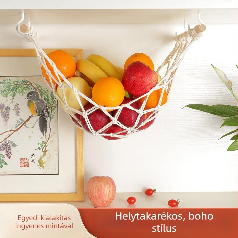 Konyhai tároló háló gyapotból, kézzel kötött, gyümölcs- és zöldség tárolására, pastoral stílus