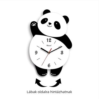 Panda alakú falióra a nappaliba, sweep mozgású, elemmel működtetett, MDF tokozás és számlap, 45 mm vastagság