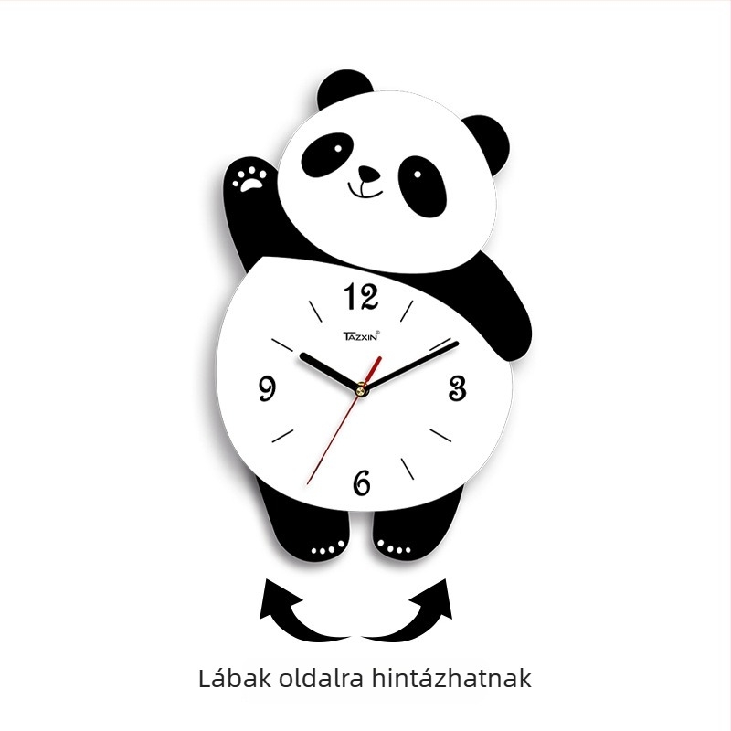 Panda alakú falióra a nappaliba, sweep mozgású, elemmel működtetett, MDF tokozás és számlap, 45 mm vastagság