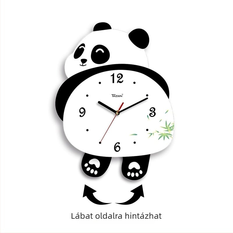 Panda alakú falióra a nappaliba, sweep mozgású, elemmel működtetett, MDF tokozás és számlap, 45 mm vastagság