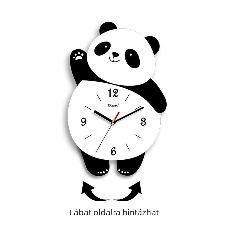 Panda alakú falióra a nappaliba, sweep mozgású, elemmel működtetett, MDF tokozás és számlap, 45 mm vastagság