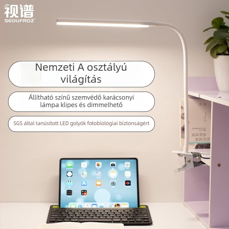 LED klipszes asztali lámpa szemvédő funkcióval, USB táplálás, fényerő-szabályozás, modell CT-J203