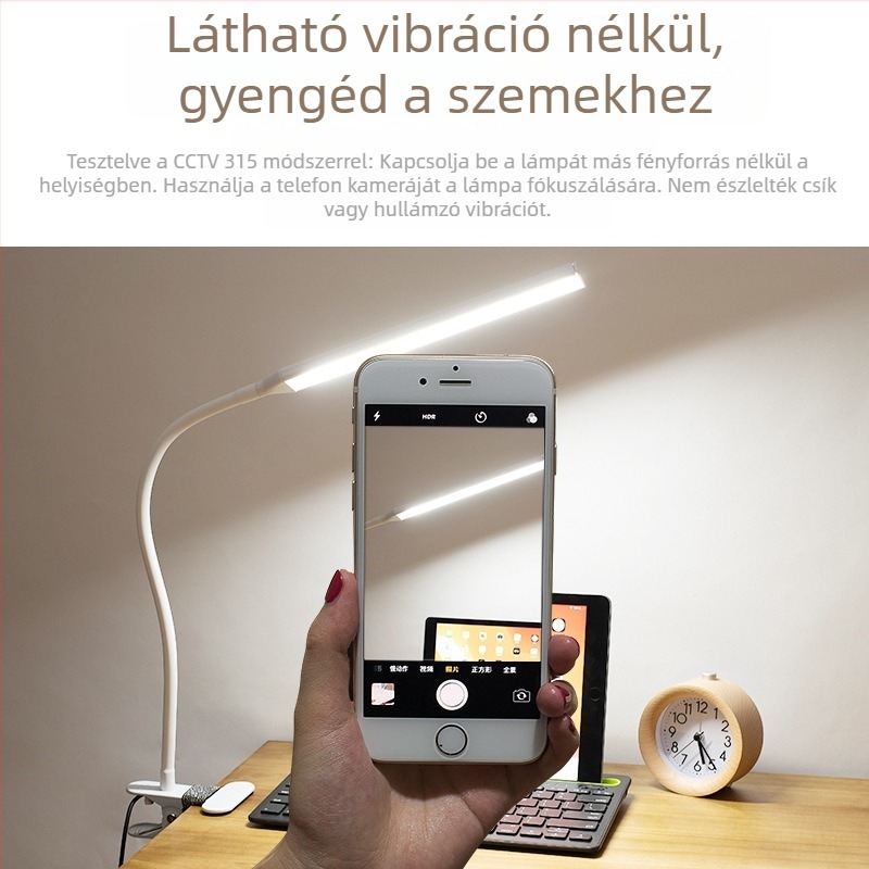 LED klipszes asztali lámpa szemvédő funkcióval, USB táplálás, fényerő-szabályozás, modell CT-J203