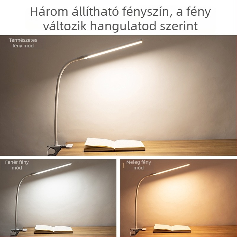 LED klipszes asztali lámpa szemvédő funkcióval, USB táplálás, fényerő-szabályozás, modell CT-J203