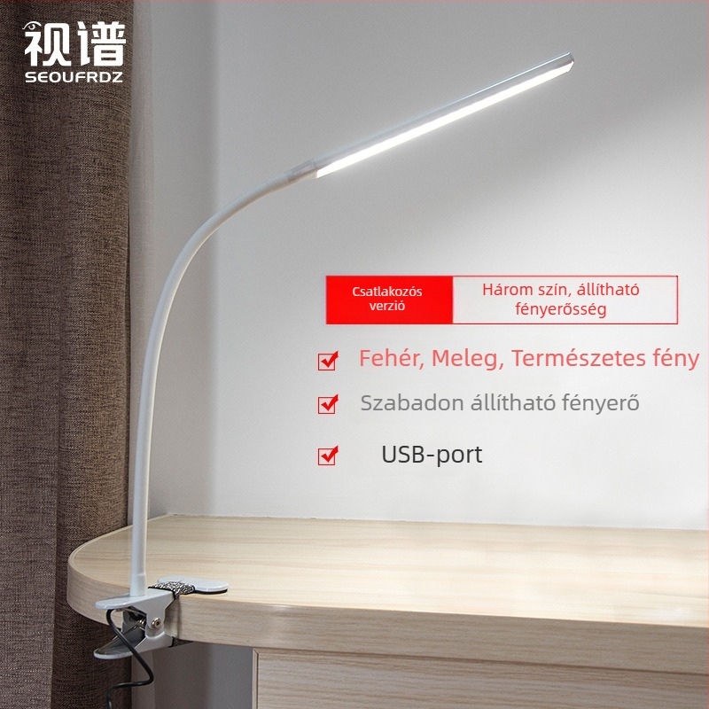 LED klipszes asztali lámpa szemvédő funkcióval, USB táplálás, fényerő-szabályozás, modell CT-J203