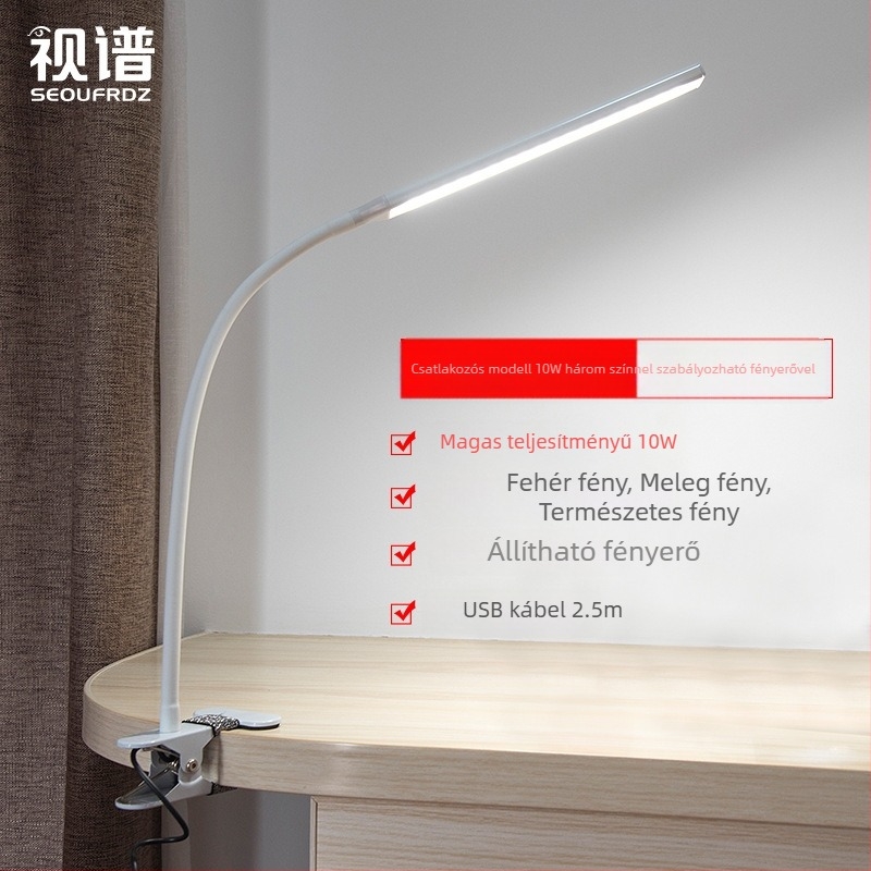 LED klipszes asztali lámpa szemvédő funkcióval, USB táplálás, fényerő-szabályozás, modell CT-J203