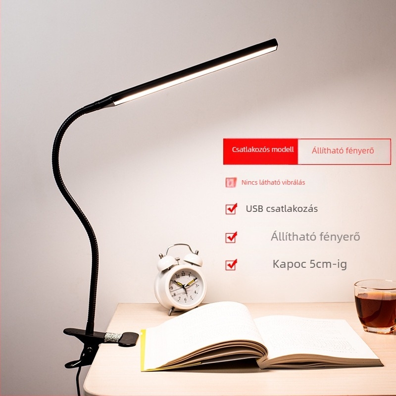 LED klipszes asztali lámpa szemvédő funkcióval, USB táplálás, fényerő-szabályozás, modell CT-J203