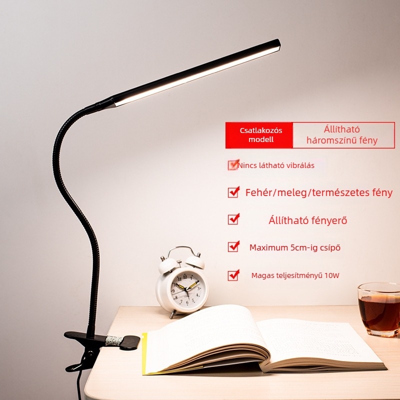 LED klipszes asztali lámpa szemvédő funkcióval, USB táplálás, fényerő-szabályozás, modell CT-J203