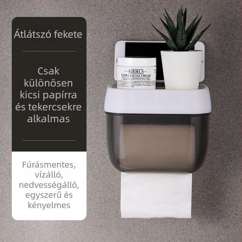 Fürdőszobai műanyag papírzsebkendő tartó csavarozás nélküli, levehető zsebkendőkkel, többfunkciós