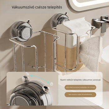 Falra szerelhető nedves törlőkendő és WC-papír tároló • rozsdamentes acél • elektroplattált felület • négyzetes kialakítás • modern minimál stílus