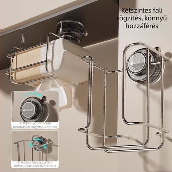 Falra szerelhető nedves törlőkendő és WC-papír tároló • rozsdamentes acél • elektroplattált felület • négyzetes kialakítás • modern minimál stílus