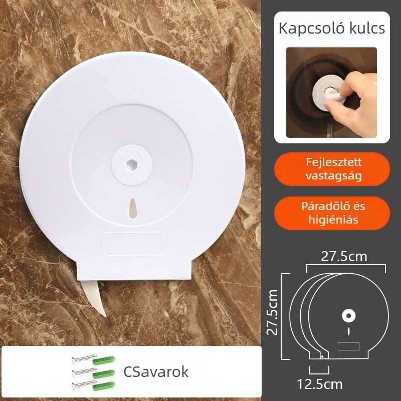 Fali szerelésű toalettpapírtartó doboz | Műanyag | Fúrás nélküli szerelés | Vízálló | Modern, minimalist dizájn