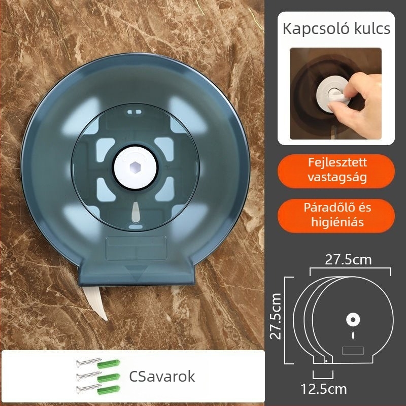 Fali szerelésű toalettpapírtartó doboz | Műanyag | Fúrás nélküli szerelés | Vízálló | Modern, minimalist dizájn