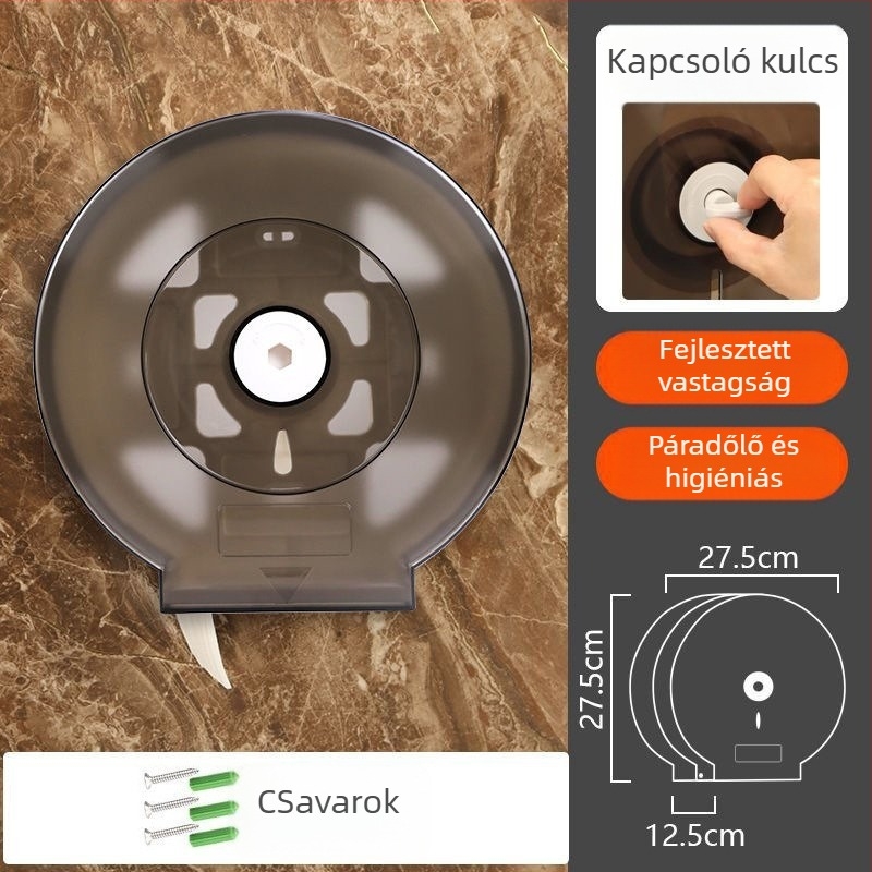 Fali szerelésű toalettpapírtartó doboz | Műanyag | Fúrás nélküli szerelés | Vízálló | Modern, minimalist dizájn