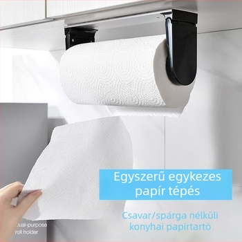 Fali tartó konyhai papírtörlő, lyukasztás nélkül, szekrény alatti, mágneses, műanyag, négyszögletes, modern minimál stílus