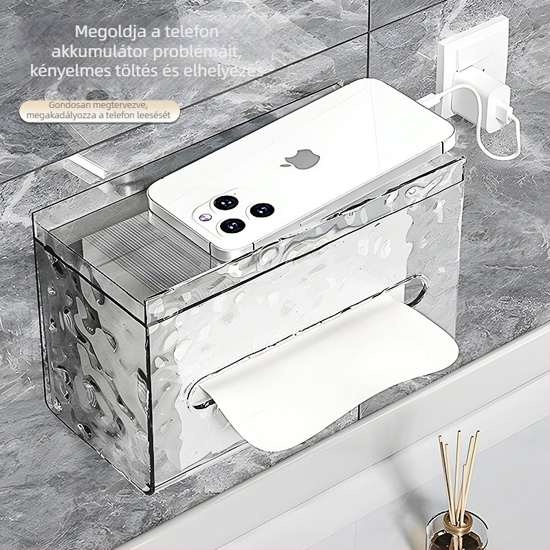 Fali szerelhető szívócsészes zsebkendő tartó – PET anyagból, modell 101, modern minimalista stílus