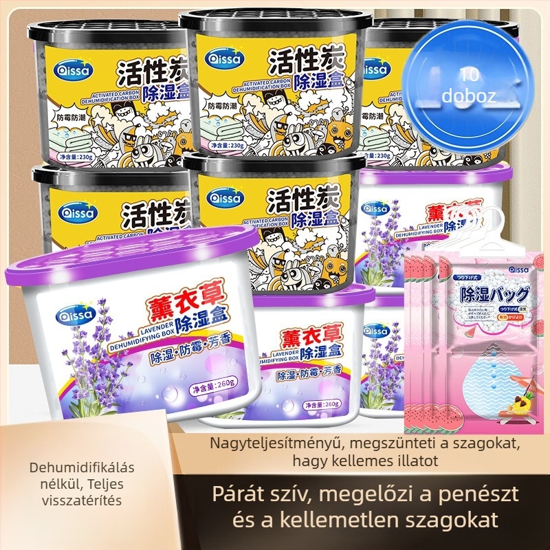 Nedvességkötő doboz nedvességabszorbeáló zsákkal, penészmentes, levendula illatú, 260 g