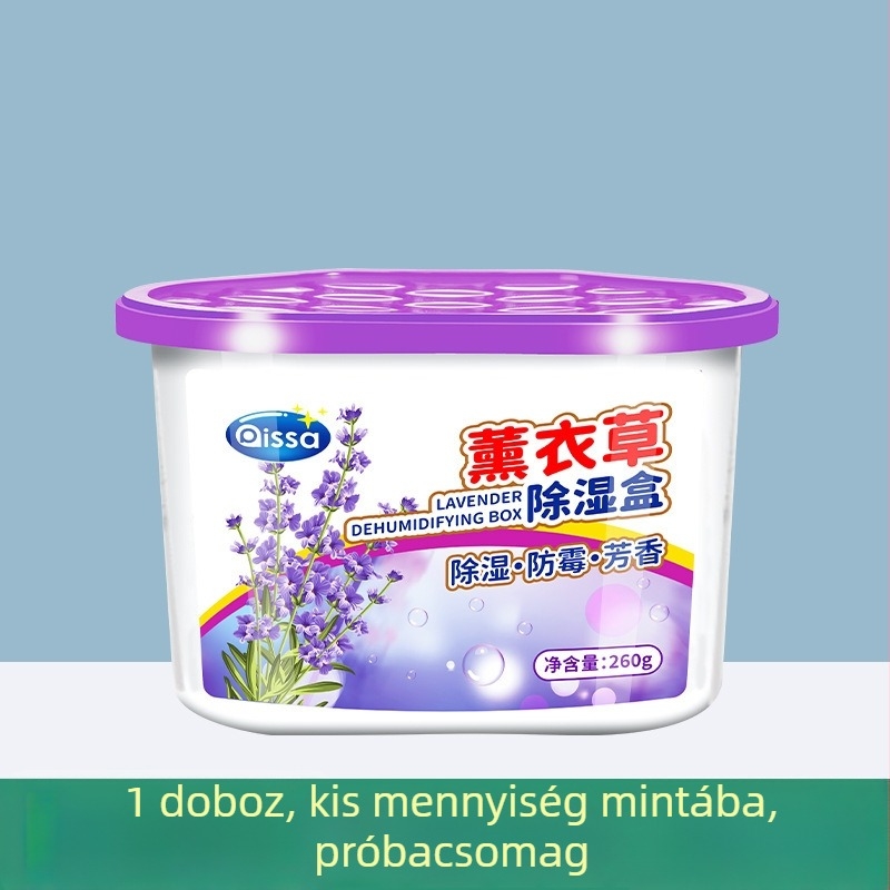 Nedvességkötő doboz nedvességabszorbeáló zsákkal, penészmentes, levendula illatú, 260 g