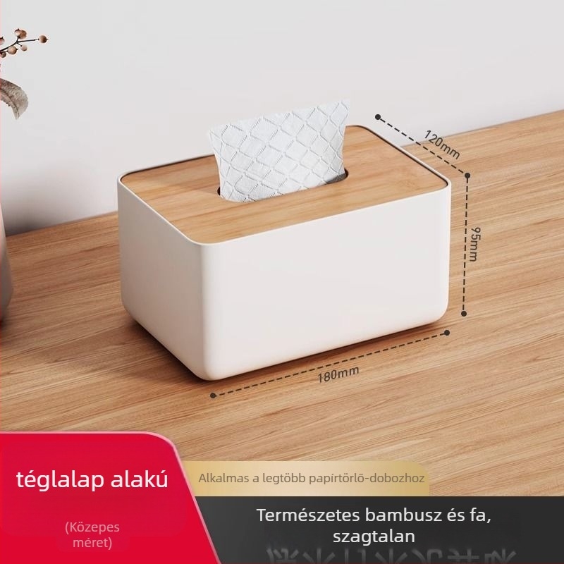 Fából készült zsebkendő tartó doboz, modell 6543, modern minimál stílus, többfunkciós, távirányító-tárolóval, autóhoz megfelelő