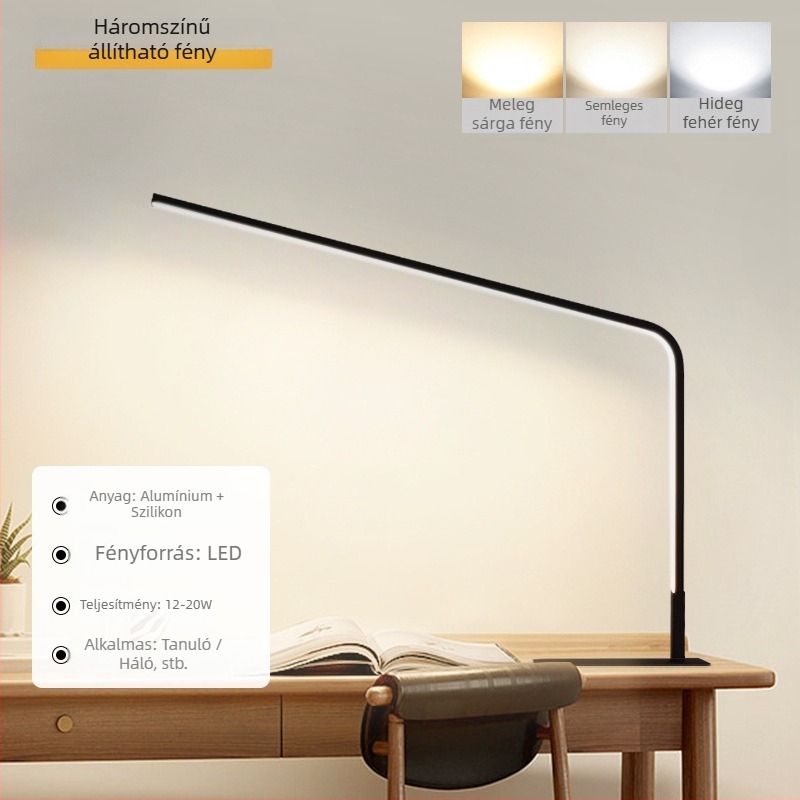 LED szemvédős asztali lámpa diákok számára — szilikon árnyékoló, távirányító, 220V, CRI ≥90, modern minimalista kialakítás