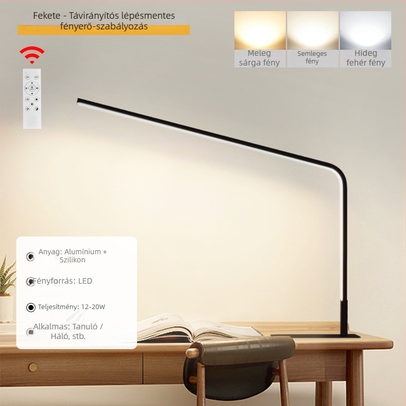 LED szemvédős asztali lámpa diákok számára — szilikon árnyékoló, távirányító, 220V, CRI ≥90, modern minimalista kialakítás