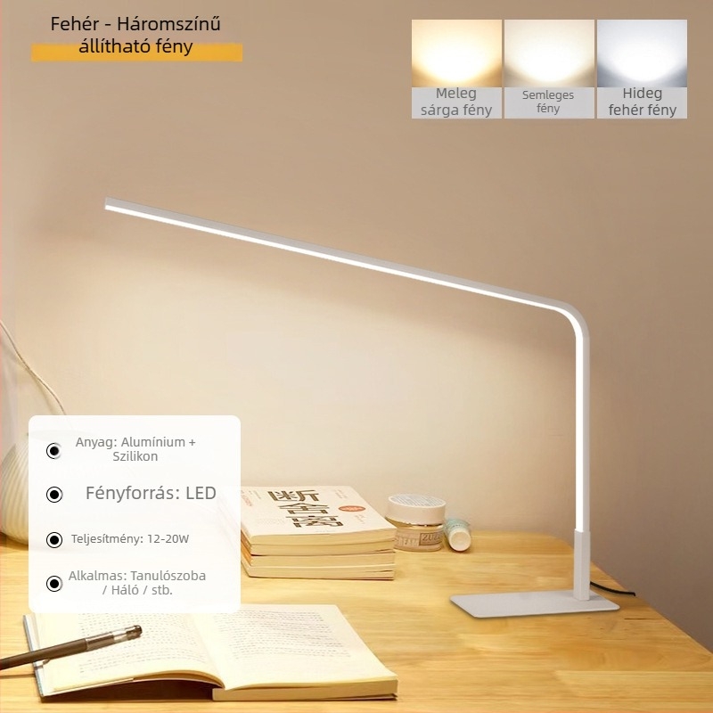 LED szemvédős asztali lámpa diákok számára — szilikon árnyékoló, távirányító, 220V, CRI ≥90, modern minimalista kialakítás