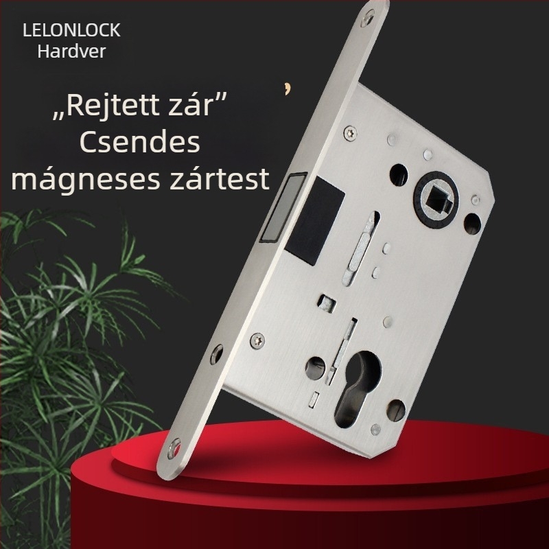 Rozsdamentes acélból készült zártest, modell RML-35, láthatatlan mágneses nyelv, 55×72 mm furatköz, fa ajtókhoz