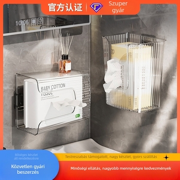 Fali vécépapírtartó és arc törölköző tároló – világos luxus stílus (PET anyag; vízálló; kompatibil standard papírzsebkendőkkel; többfunkciós)