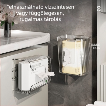 Fali vécépapírtartó és arc törölköző tároló – világos luxus stílus (PET anyag; vízálló; kompatibil standard papírzsebkendőkkel; többfunkciós)