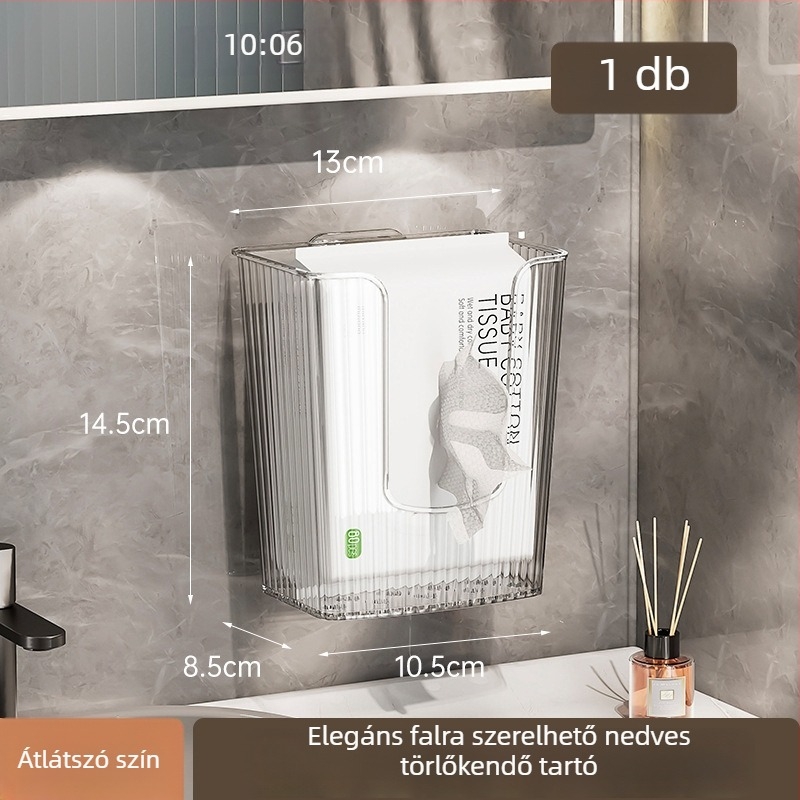 Fali vécépapírtartó és arc törölköző tároló – világos luxus stílus (PET anyag; vízálló; kompatibil standard papírzsebkendőkkel; többfunkciós)