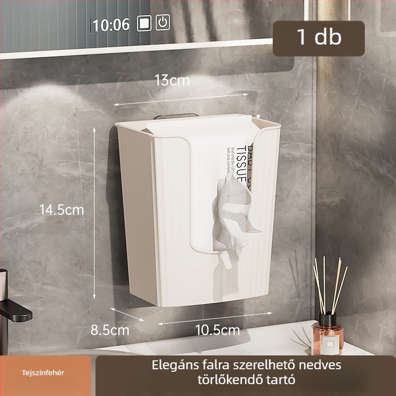 Fali vécépapírtartó és arc törölköző tároló – világos luxus stílus (PET anyag; vízálló; kompatibil standard papírzsebkendőkkel; többfunkciós)