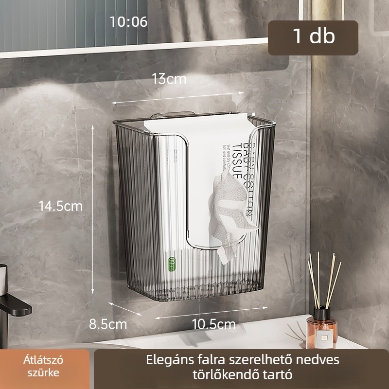 Fali vécépapírtartó és arc törölköző tároló – világos luxus stílus (PET anyag; vízálló; kompatibil standard papírzsebkendőkkel; többfunkciós)