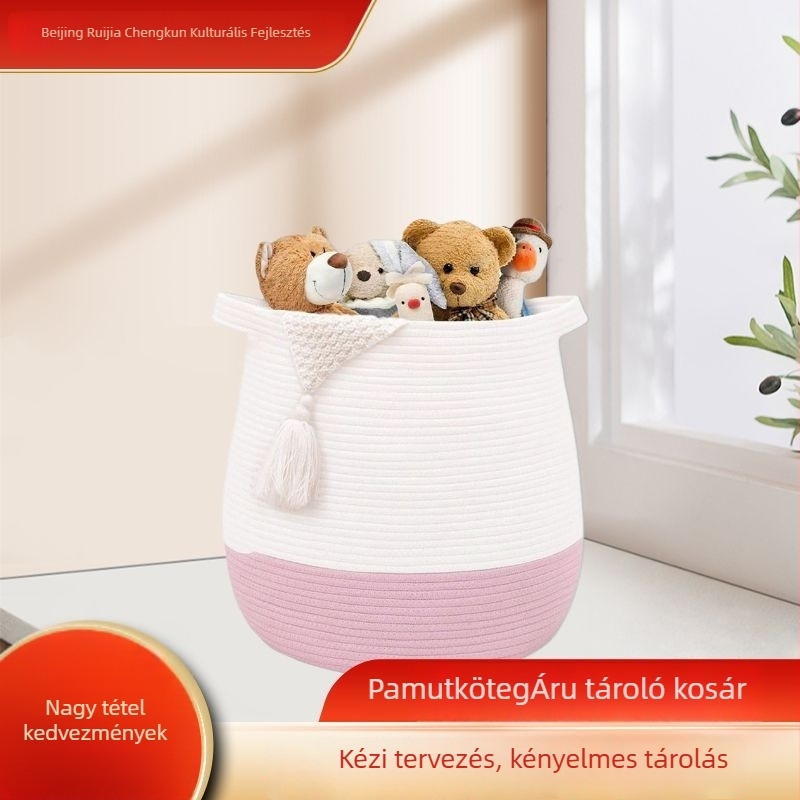 Pamutkötélből horgolt tároló kosár, multifunkcionális, ruhákra, kozmetikumokra és könyvekre alkalmas