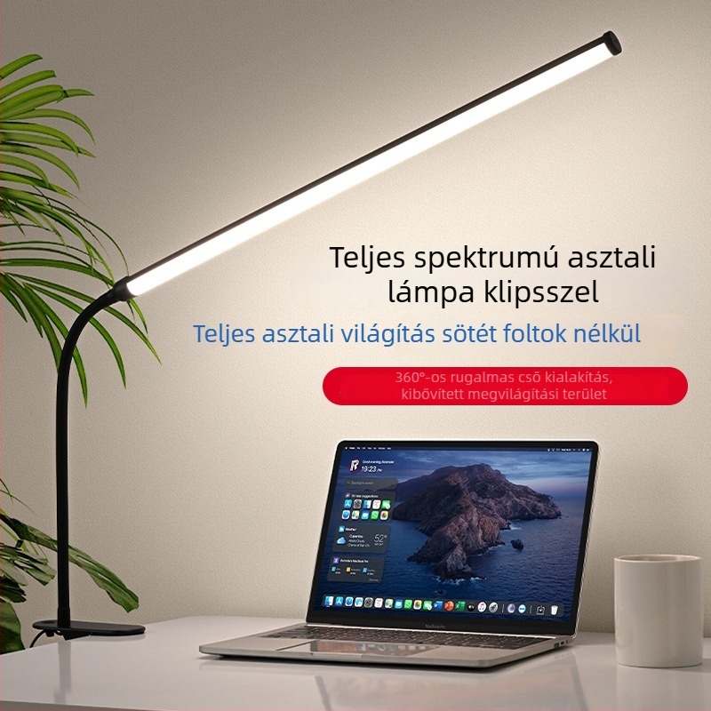 LED csipeszes asztali lámpa – USB tápegység, feszültség ≤36V, CRI ≥90, műanyag árnyékoló, tanulási fény