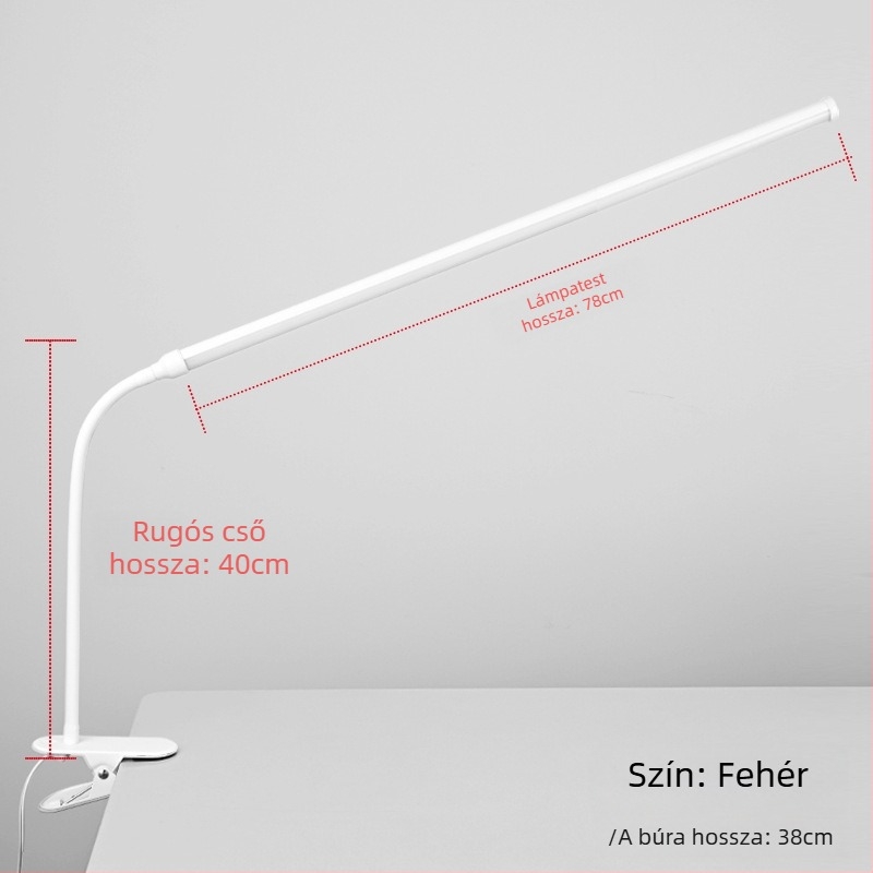 LED csipeszes asztali lámpa – USB tápegység, feszültség ≤36V, CRI ≥90, műanyag árnyékoló, tanulási fény