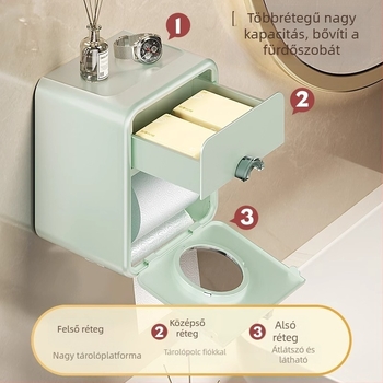 Fali vécépapírtartó és papírdoboz, fúrás nélkül, vízálló, PP anyag, fürdőszoba