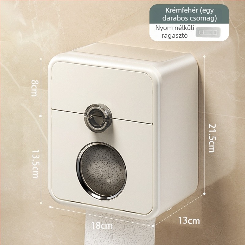 Fali vécépapírtartó és papírdoboz, fúrás nélkül, vízálló, PP anyag, fürdőszoba